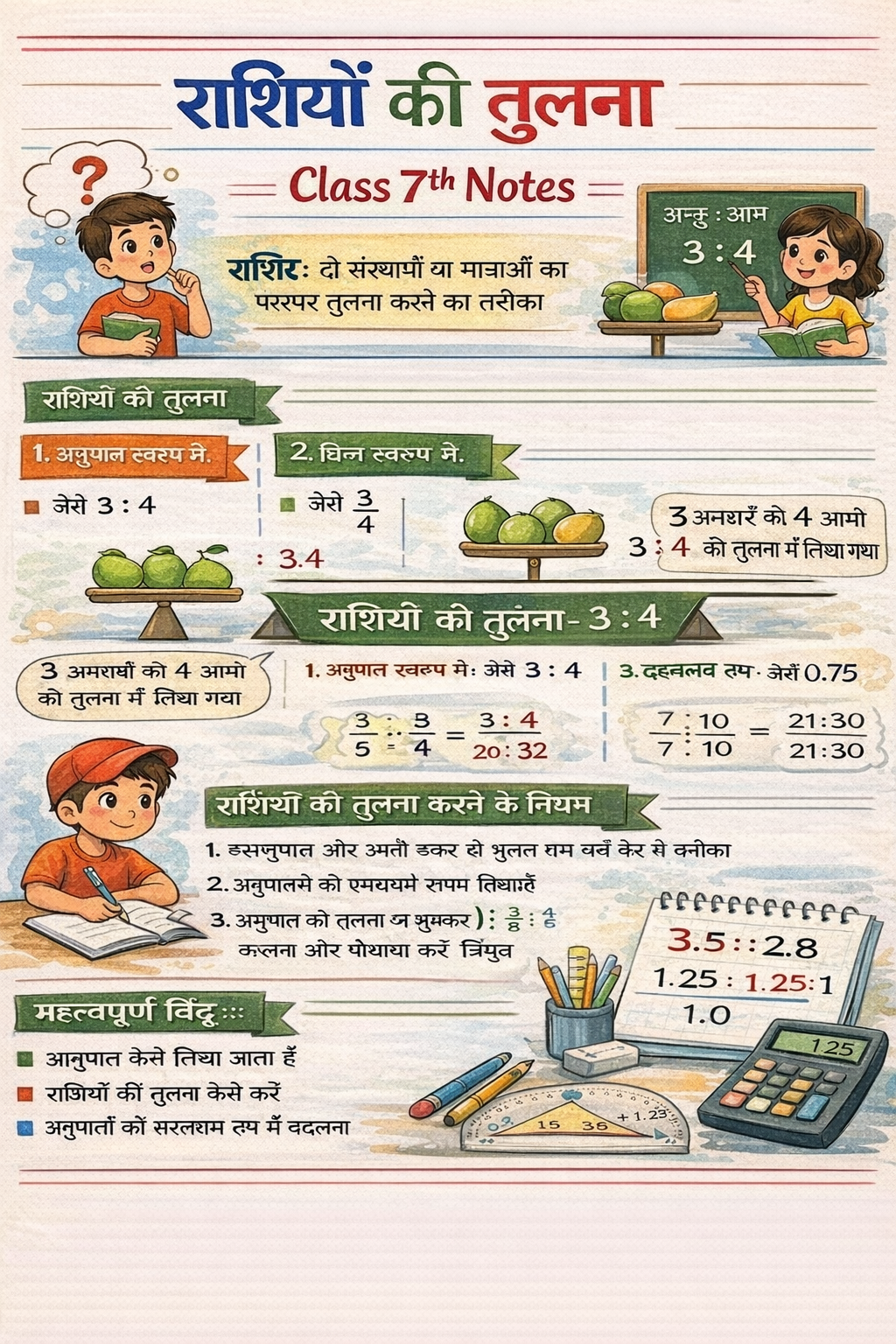 राशियों की तुलना Class 7th Math Notes