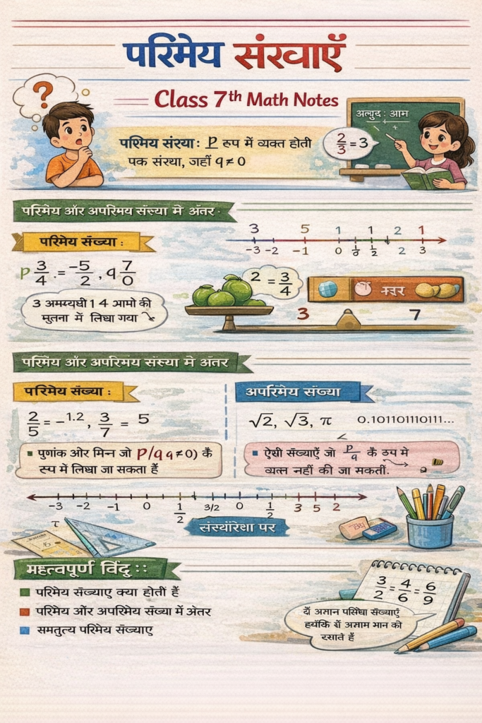 परिमेय संख्याएँ Class 7th Math Notes