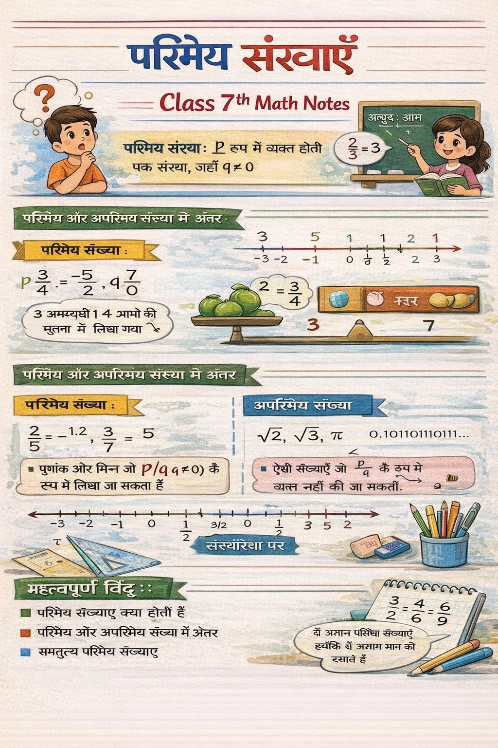 परिमेय संख्याएँ Class 7th Math Notes