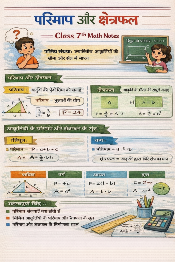 परिमाप और क्षेत्रफल Class 7th Math Notes
