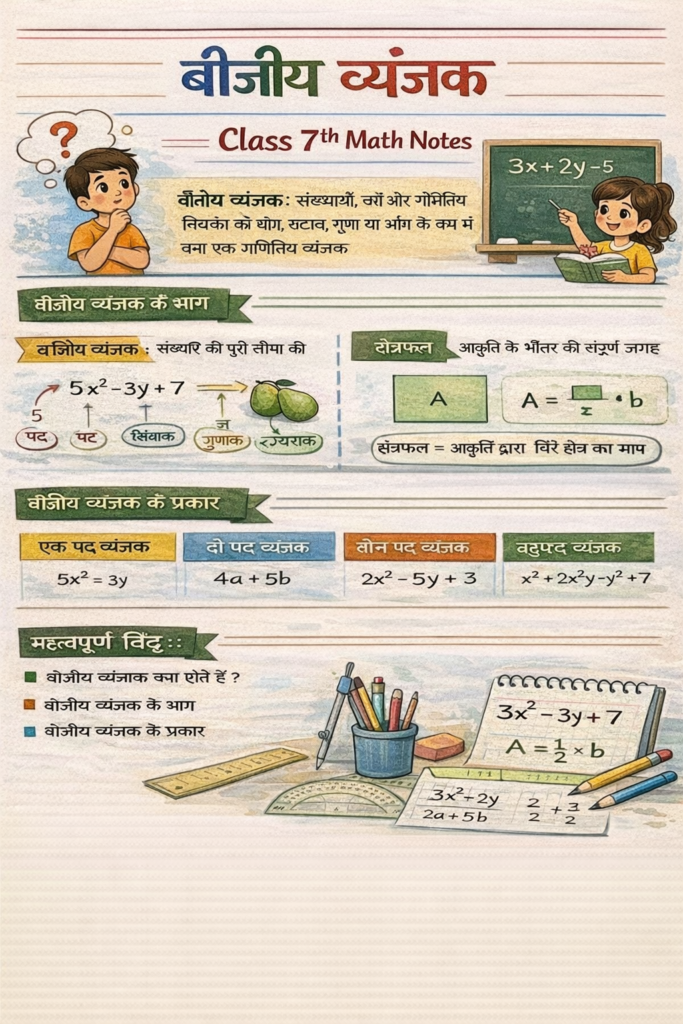 बीजीय व्यंजक Class 7th Math Notes
