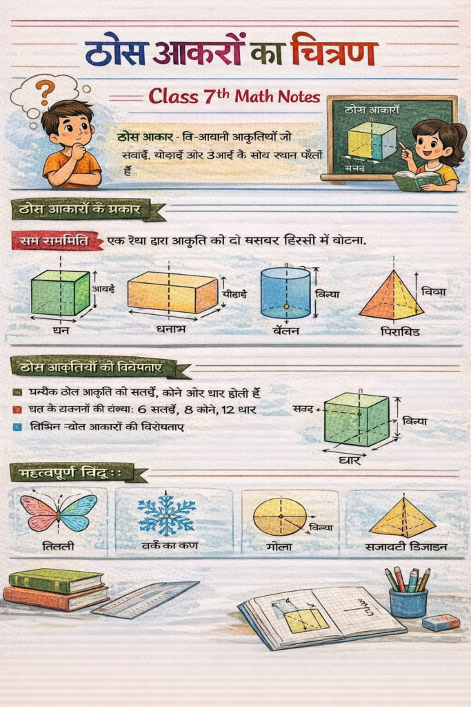 ठोस आकारों का चित्रण Class 7th Math Notes
