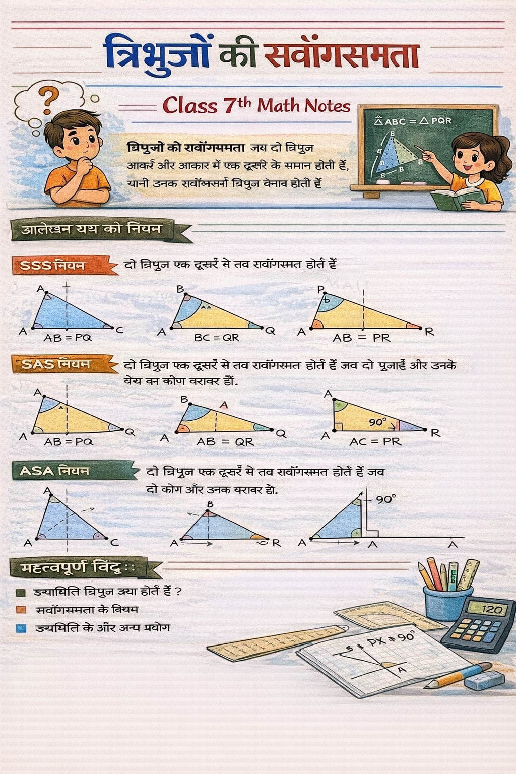 त्रिभुजों की सर्वांगसमता Class 7th Math Notes