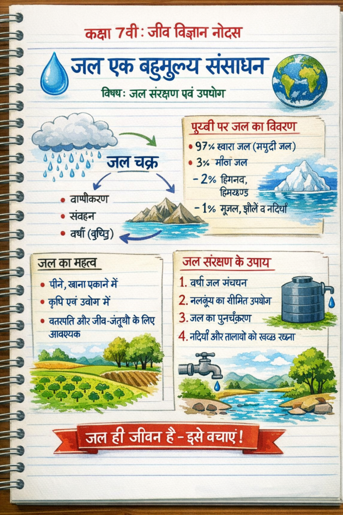 जल एक बहुमूल्य संसाधन Class 7th जीव विज्ञान (Biology) Notes