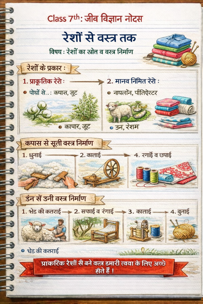 रेशों से वस्त्र तक Class 7th जीव विज्ञान (Biology) Notes in Hindi