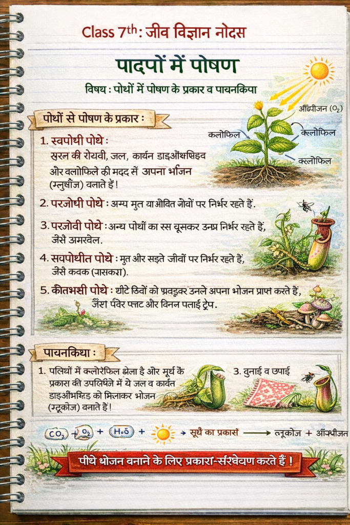 पादपों में पोषण Class 7th जीव विज्ञान (Biology) Notes in Hindi