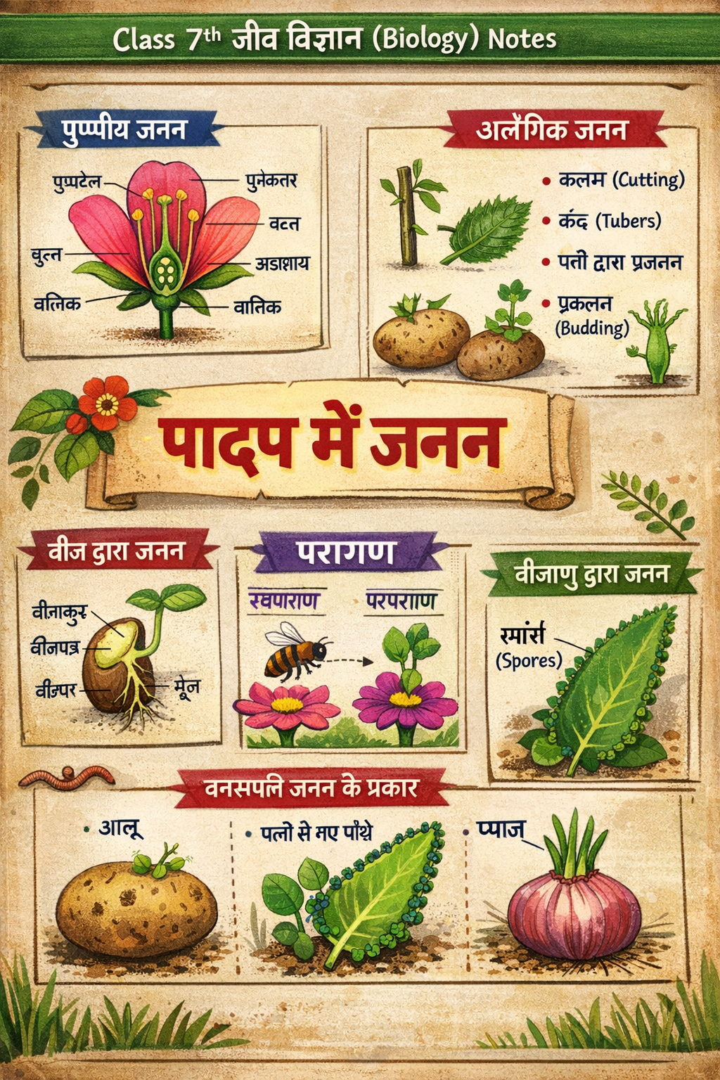 पादप में जनन Class 7th जीव विज्ञान (Biology) Notes