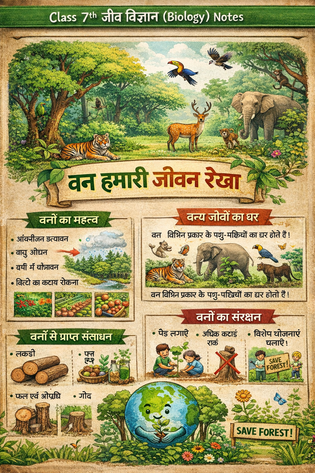 वन हमारी जीवन रेखा Class 7th जीव विज्ञान (Biology) Notes