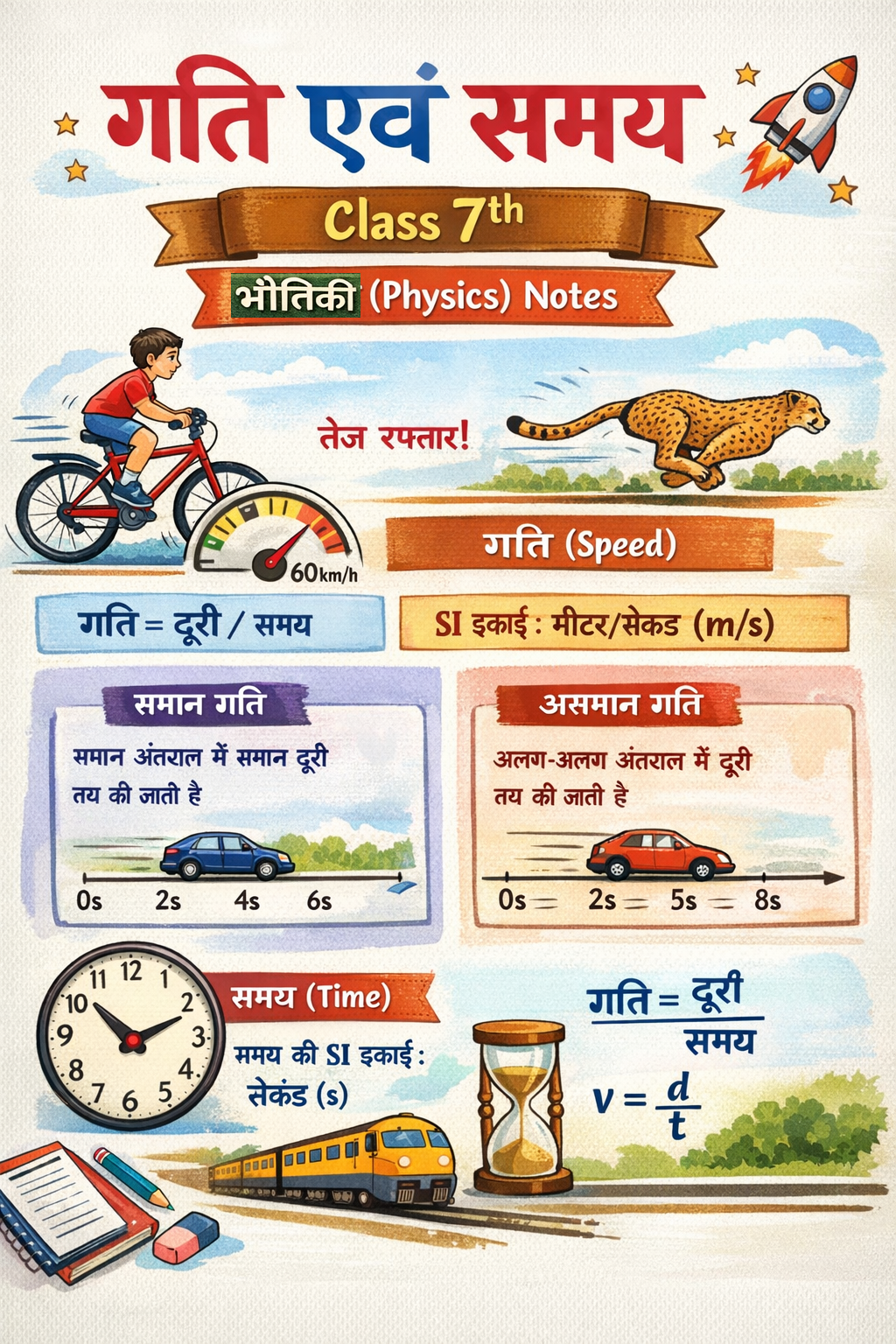 गति एवं समय Class 7th भौतिकी (Physics) Notes