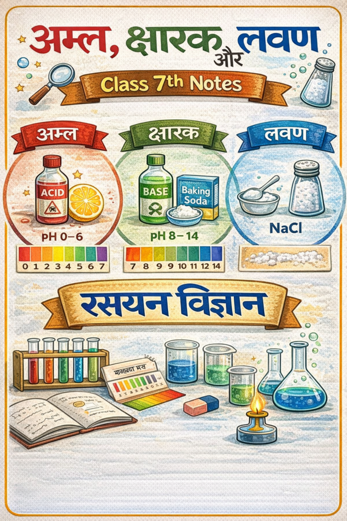 अम्ल, क्षारक और लवण Class 7th Notes रसायन विज्ञान