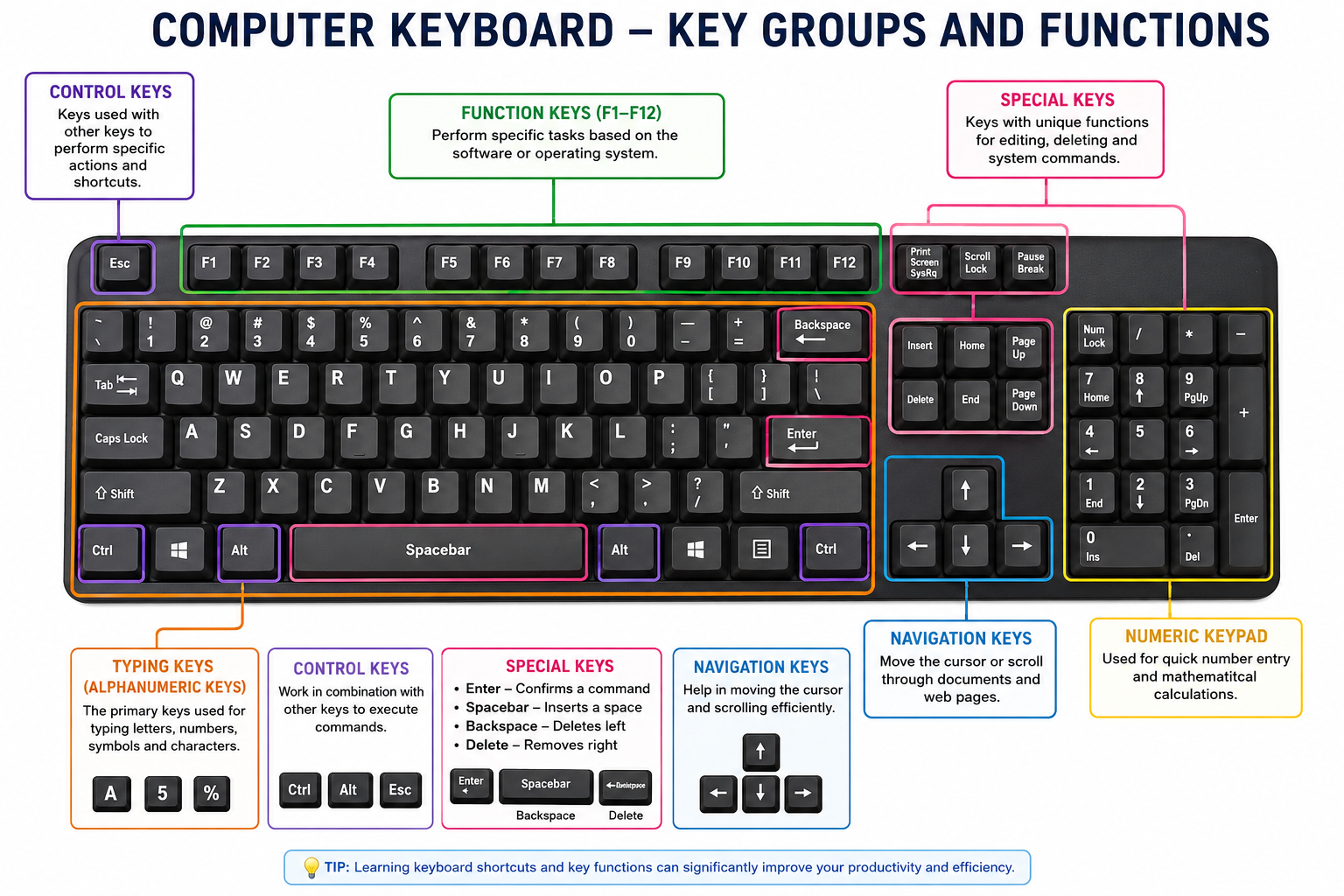 Main Functioning Keys of Computer Keyboard