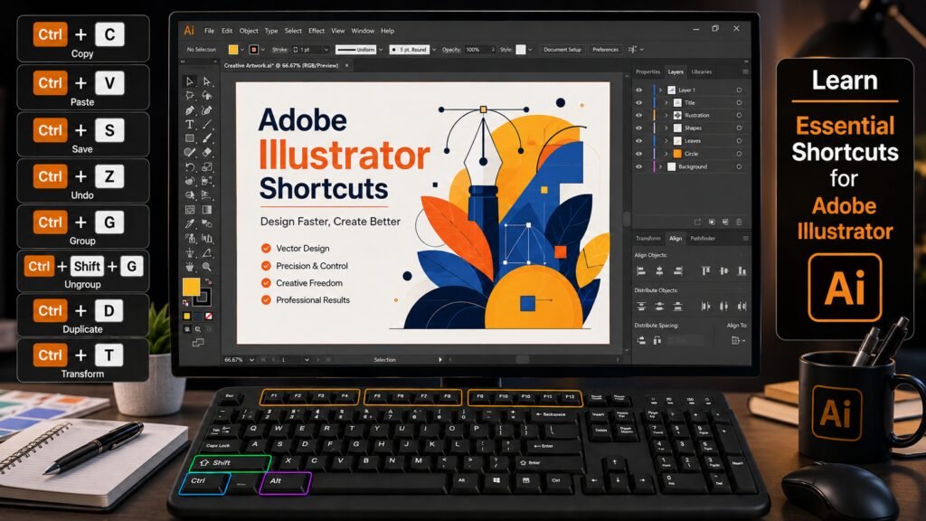 Adobe Illustrator Shortcut Keys – Complete Practical Guide