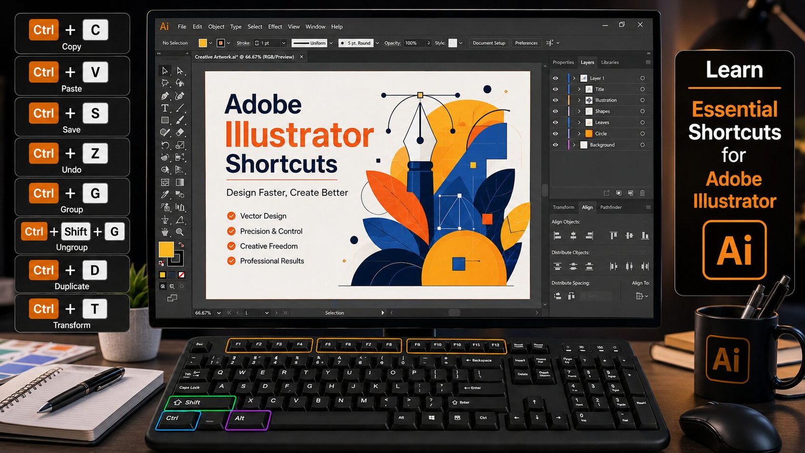 Adobe Illustrator Shortcut Keys – Complete Practical Guide